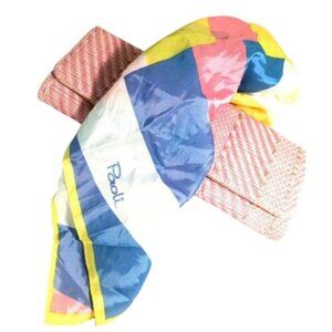 Vintage PAOLI Scarf 60s Metallic Yellow Gold Pink Blue Off White Abstract Retro
